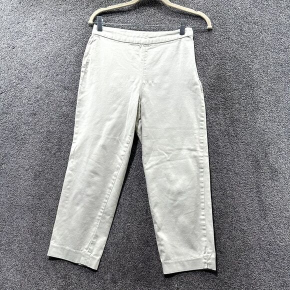 VTG J Jill‎ Crop Trouser Pants 4P Beige Side Zip Tapered Stretch Cotton Office - Picture 1 of 13